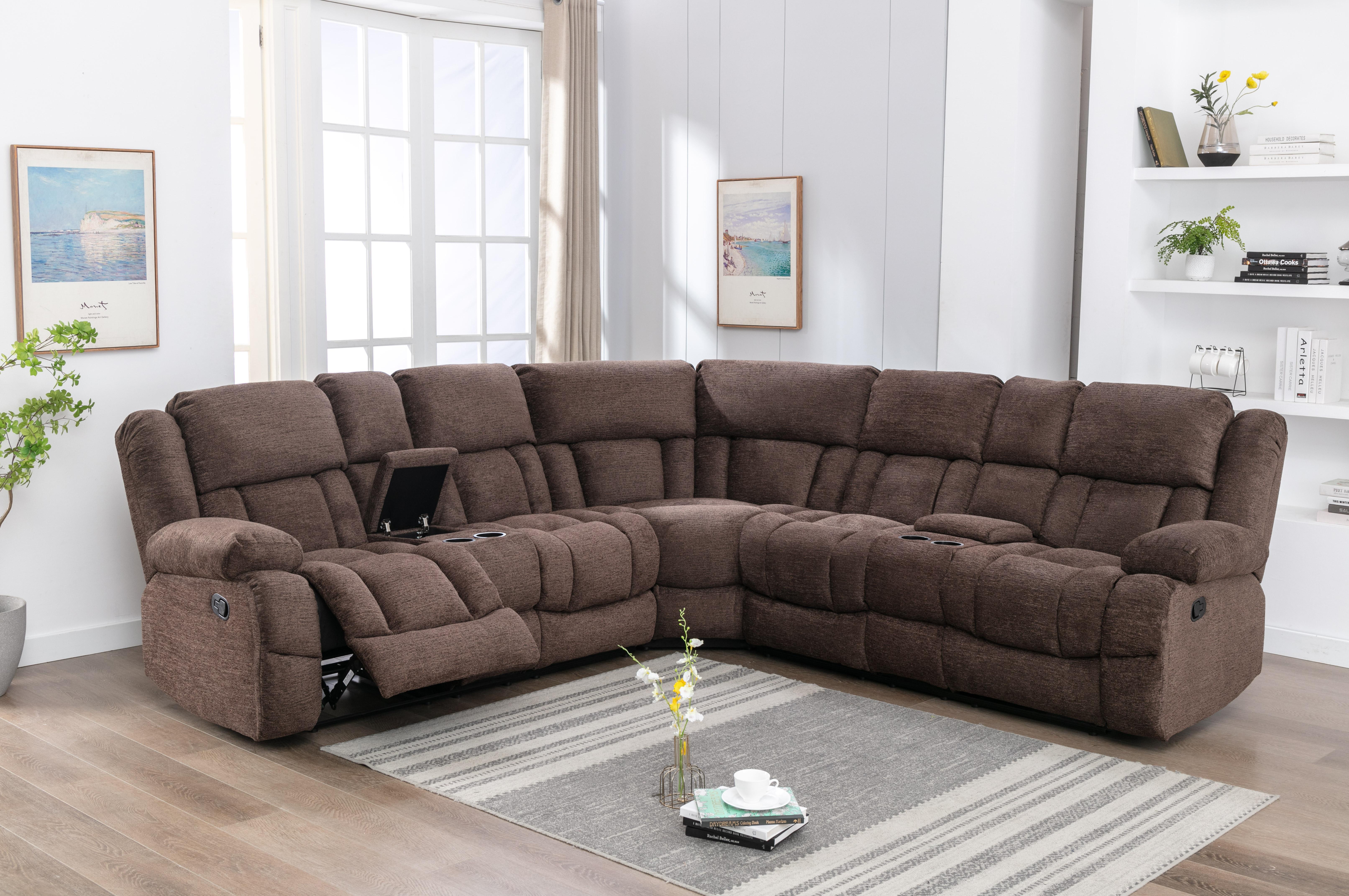 aaron。パープル3個、オークル1個 Rent to Own Mazin 3 - Piece Rockford Reclining Sectional - Brown